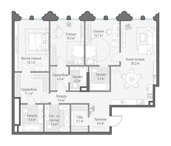 3-комнатная квартира, 146.6 м²