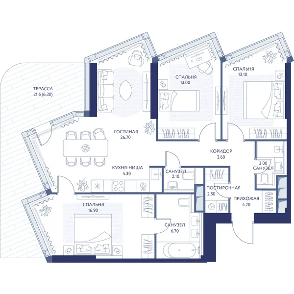 3-комнатная квартира, 102.4 м²