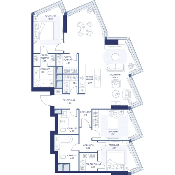 3-комнатная квартира, 123.5 м²