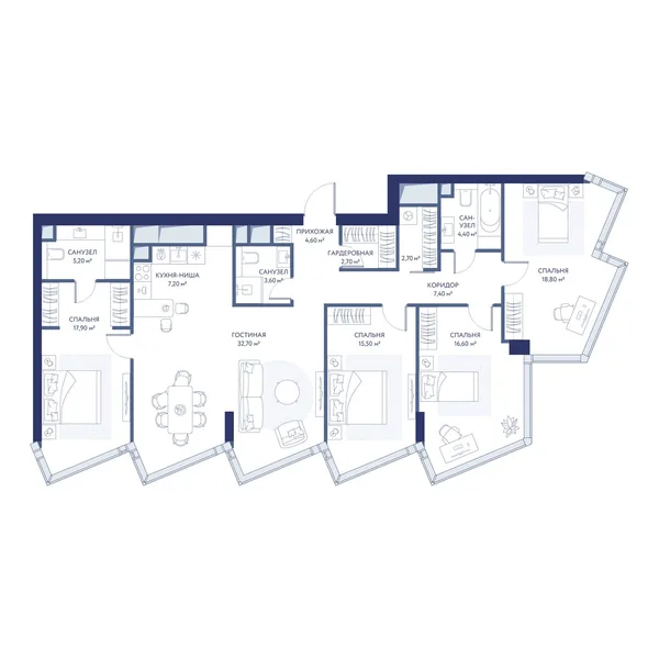 4-комнатная квартира, 139.3 м²