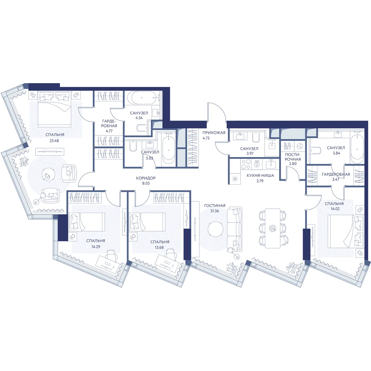 3-комнатная квартира 145,7 м² в ЖК «hideOUT» — планировки 1