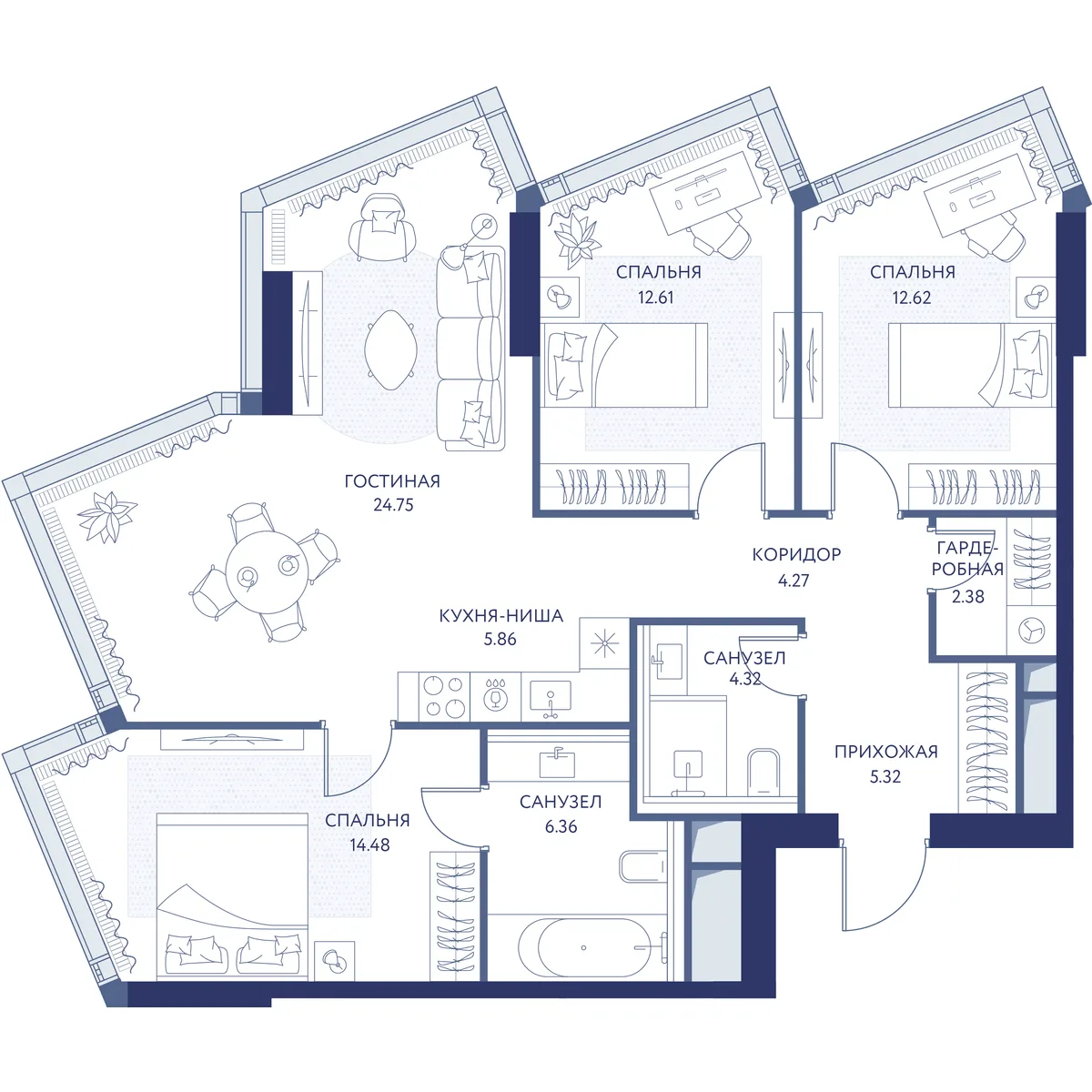 3-комнатная квартира 93 м² в ЖК «hideOUT» — планировки 1